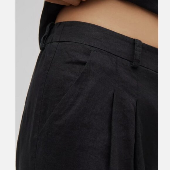 Anthropologie The Avery Linen Pleated Wide-Leg Trousers Pants Maeve Black L NWT - Picture 4 of 5